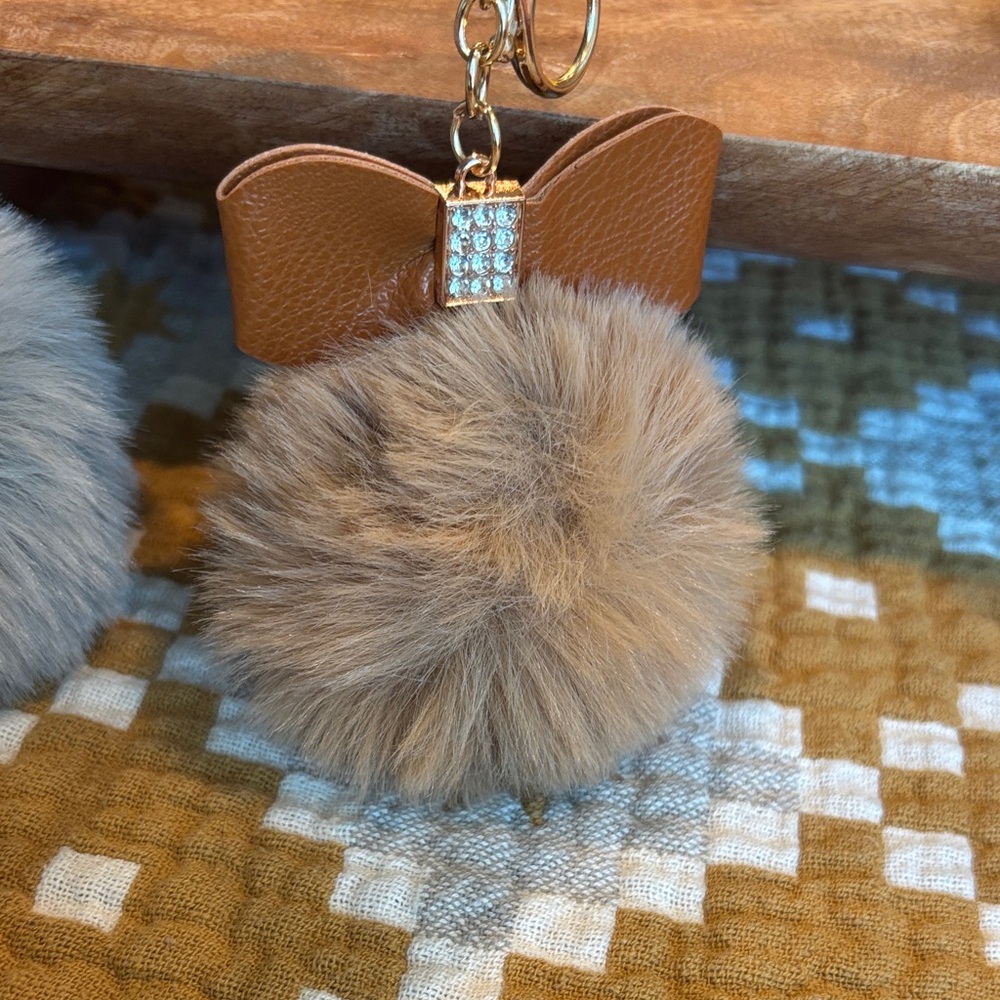 NEW Bag Charm Key Chain Pom Pom w/bling bow You pick color - Picture 7 of 14
